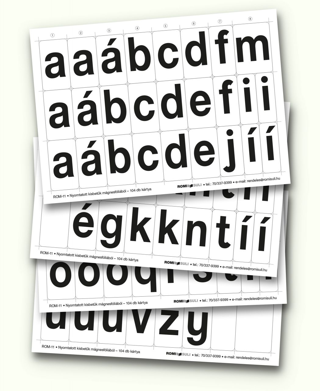 Nyomtatott kisbetűs betűkártyák<br>(mágnesfólia)